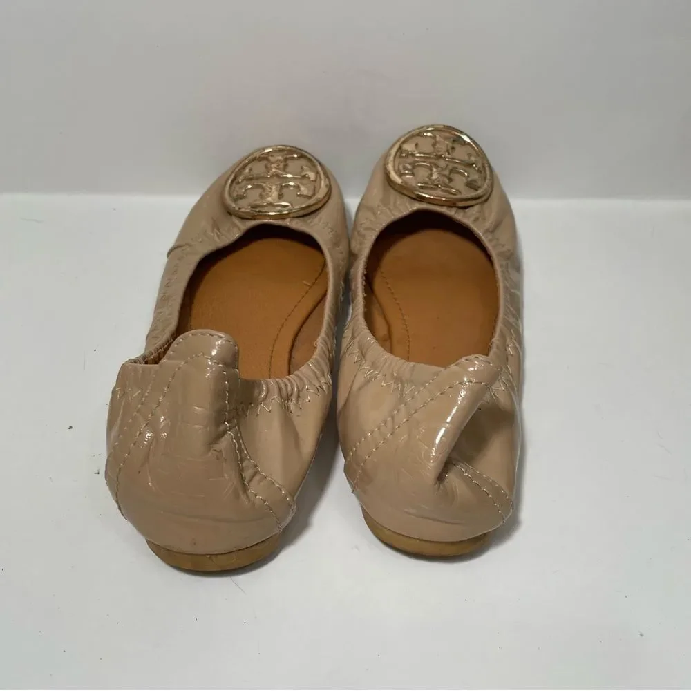 Tory Burch Tan Leather Round Toe Ballet Flats